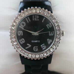 Accutime Women Wristwatch Crystals Accent Bezel Analog Quartz Watch Cuff Band